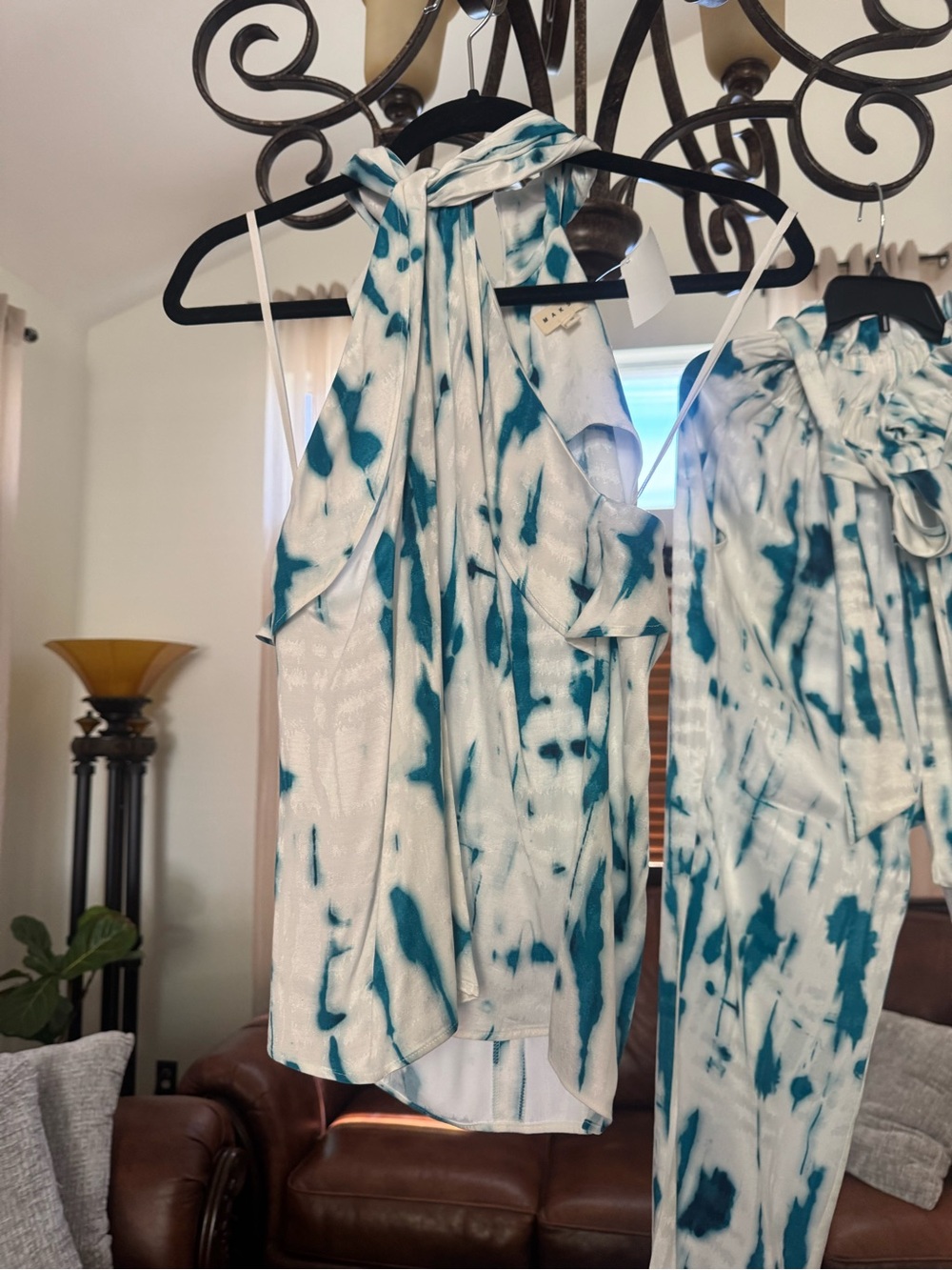 Maksu Set Teal Tie-Dye Halter Top and Pants